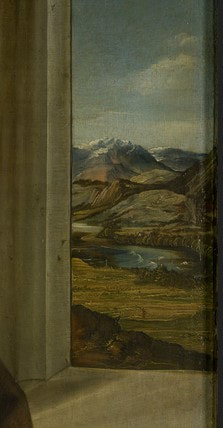 picture of the background landscape in a self-portrait of the artist Albrecht Durer