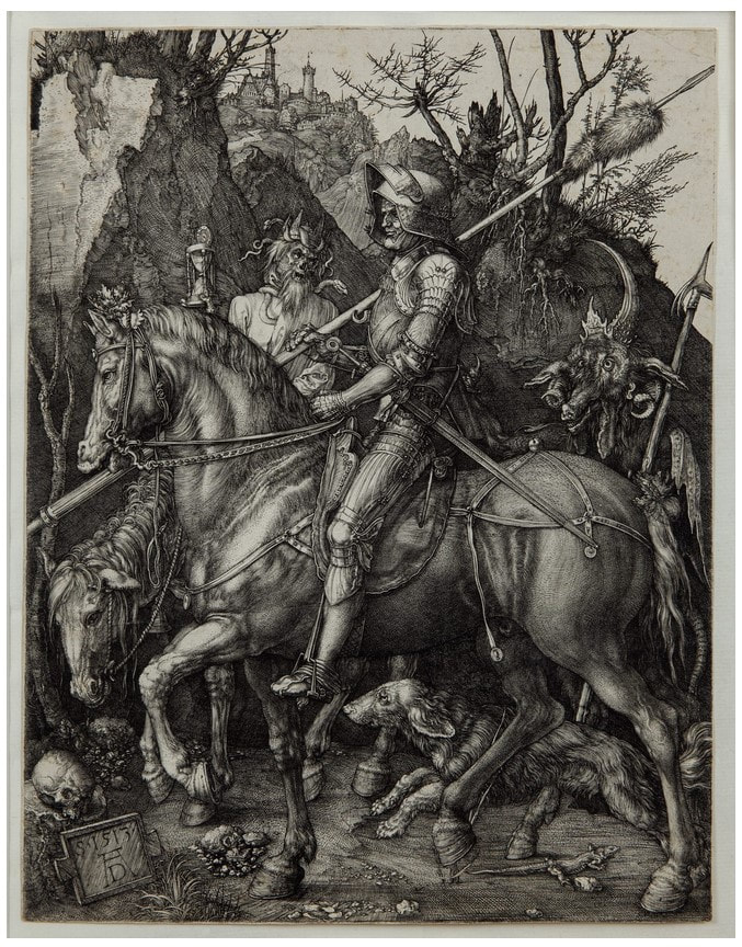 picture of a knight on a horse with devil