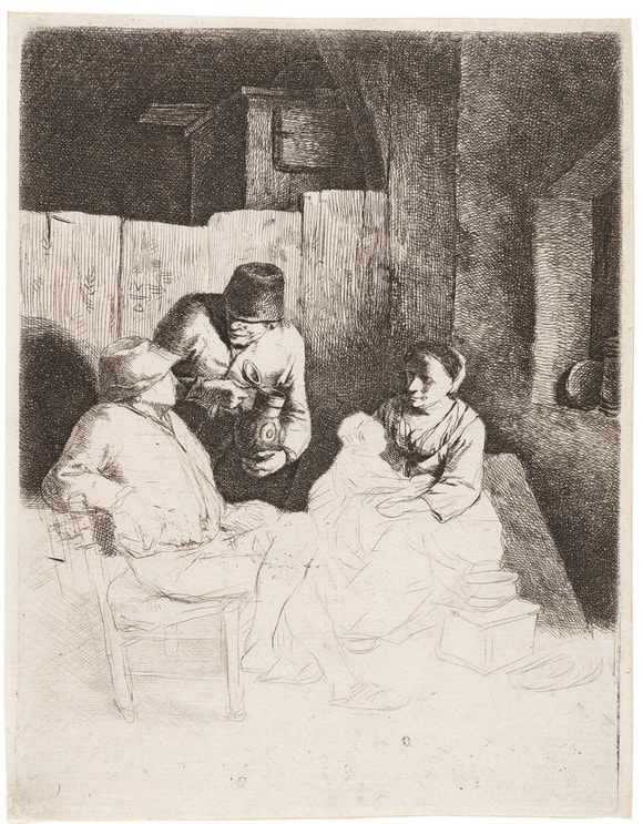 picture of a young couple with baby and man offering drink