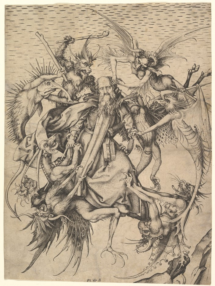 picture of an engraving of St Anthony and demons
