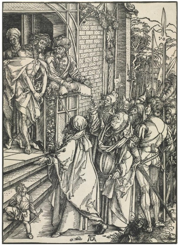 Picture of a woodcut with Jesus Christ presented to the people
