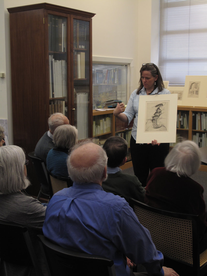 Picture of Ann Shafer giving a talk to the Print, Drawing & Photograph Society of the Baltimore Museum of Art in March 2013. Photo credit: Ben Levy